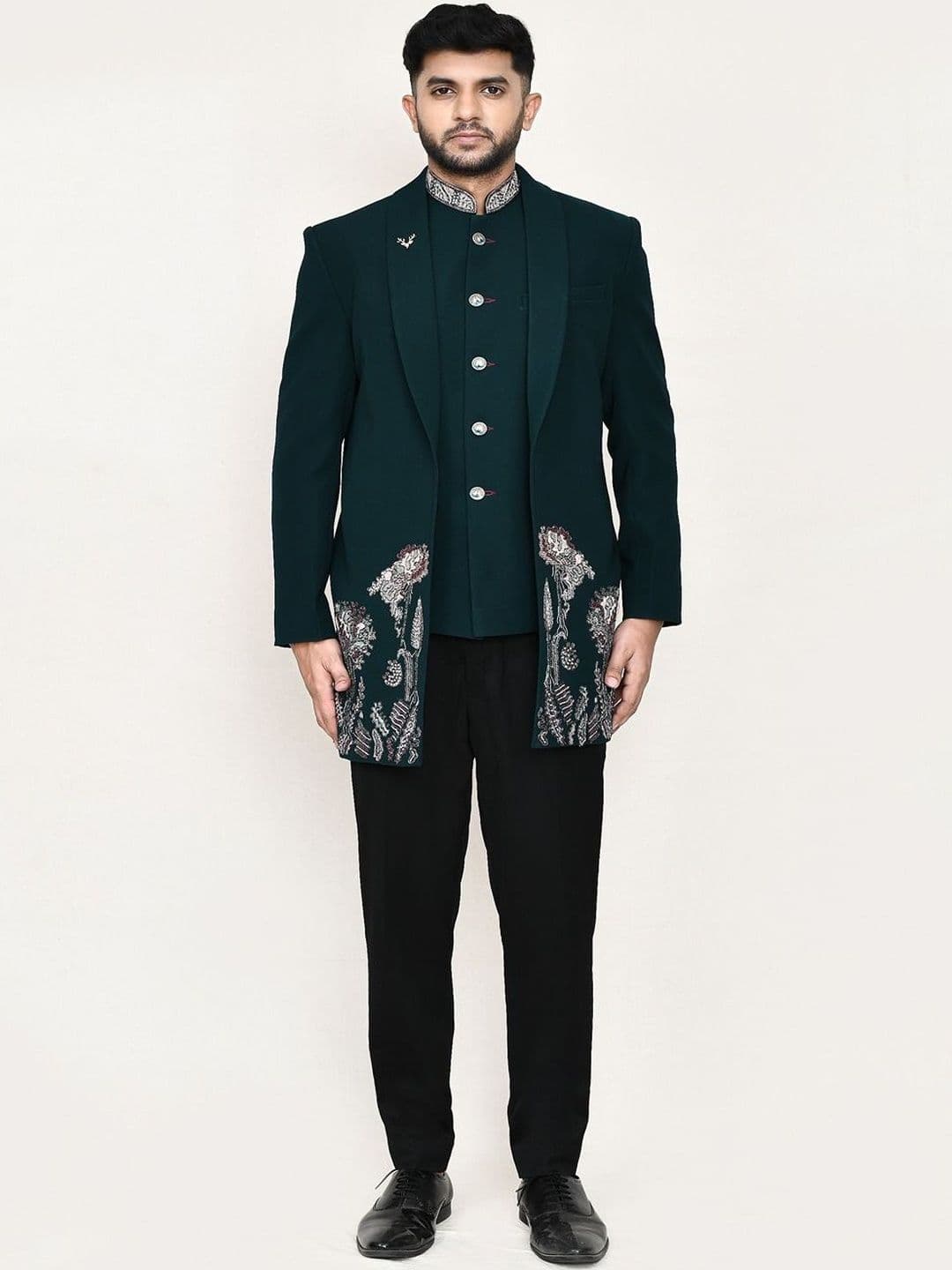 Jhambthreads Men Floral Tailored Jacket with Embroidered - view 1