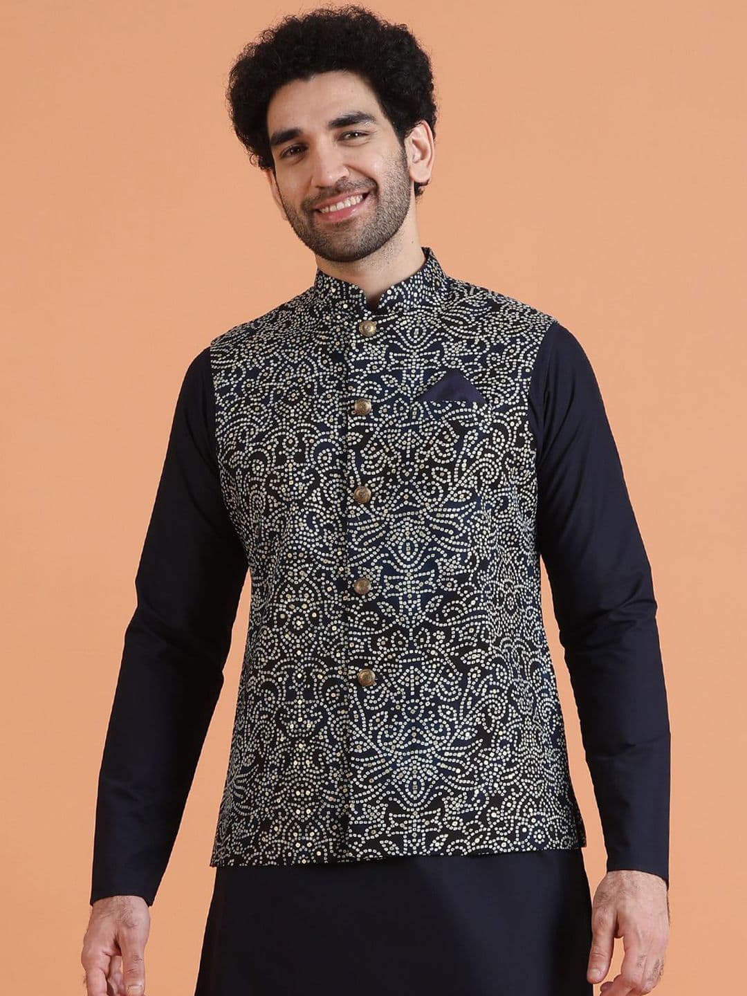 KISAH Men Bandhani Printed Mandarin Collar Nehru Jacket - view 1