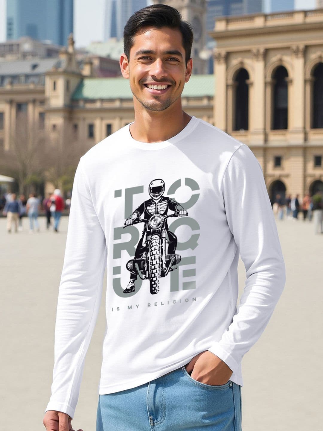 Bewakoof Men White Biker Pure Cotton Printed Regular Fit T-shirt - view 1