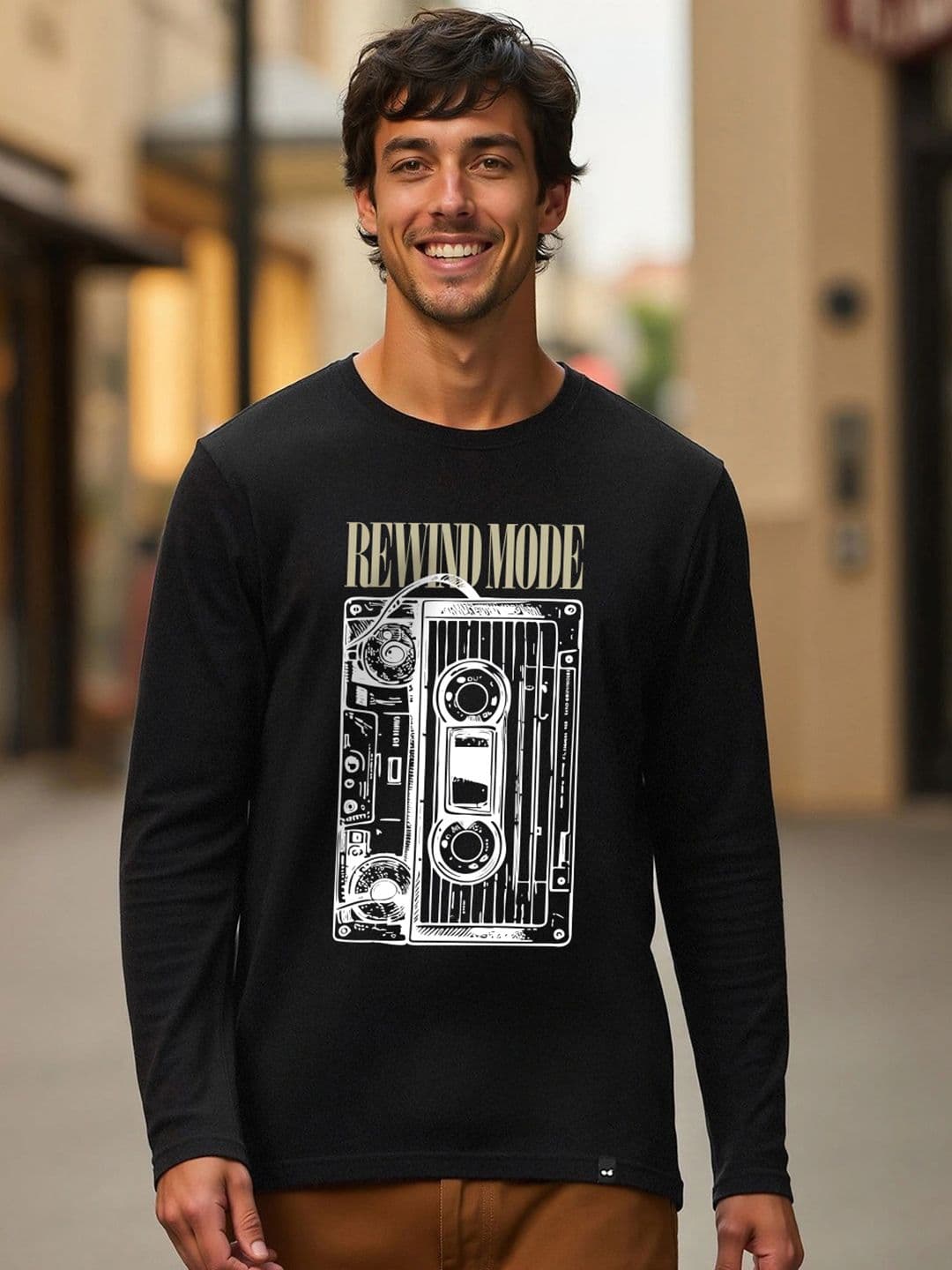 Bewakoof Men Jet Black Rewind Mode Graphic Printed T-shirt - view 1