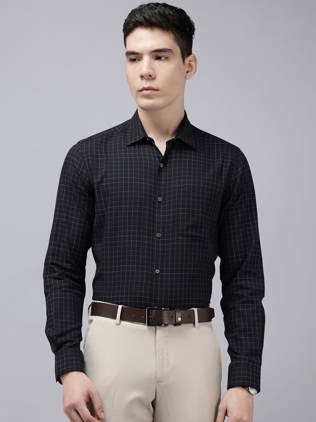 Arrow Pure Cotton Grid Tattersall Checked Manhattan Slim Fit Formal Shirt - view 1