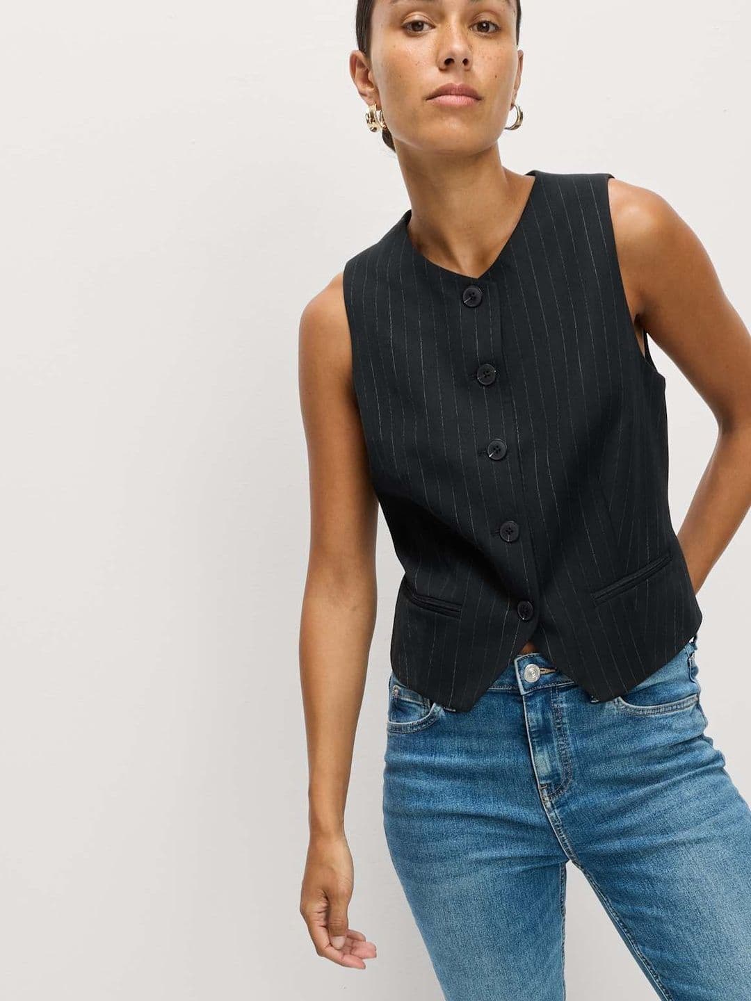 Marks & Spencer Striped Collarless Waistcoat - view 1