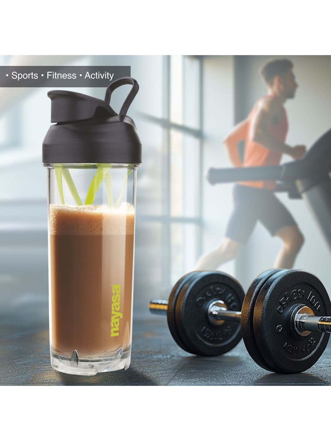 Nayasa Single Sprint Green Plastic BPA Free Gym Shaker Bottle With Mixer Screw Cap 850ml - view 1
