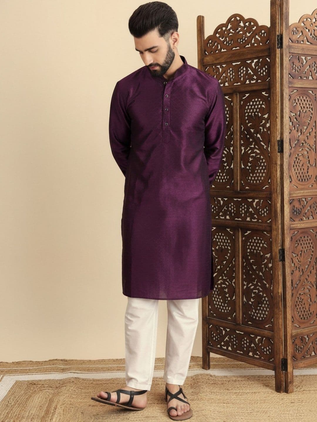 HERE&NOW Men Embroidered Thread Work Handloom Kurta - view 1