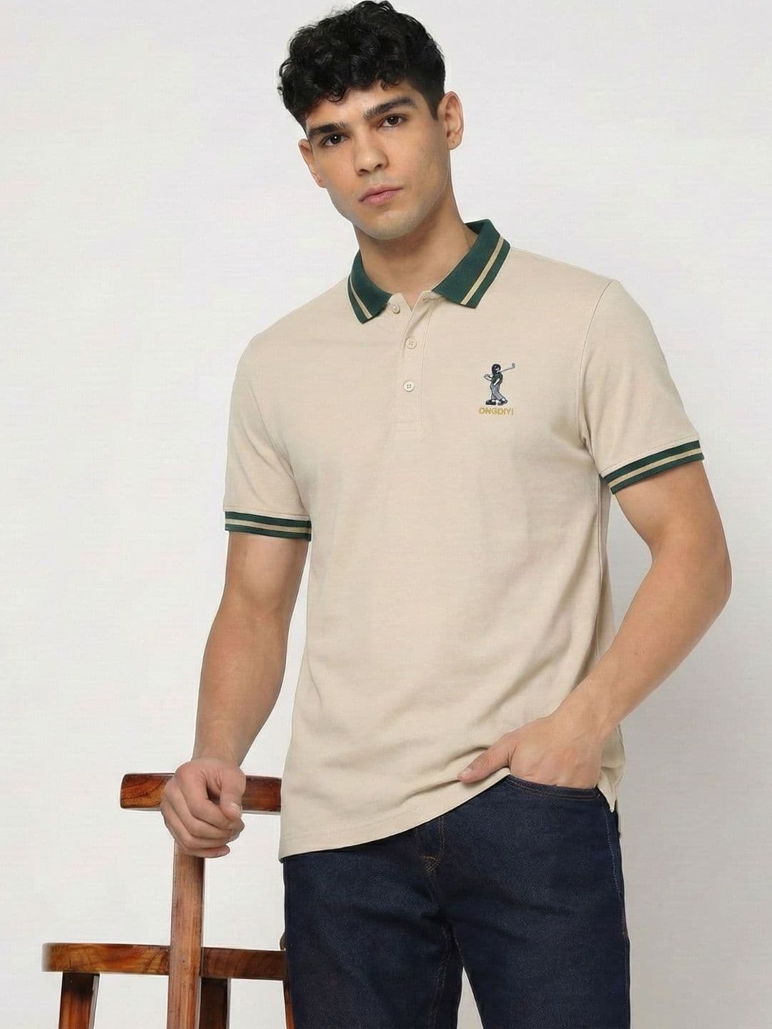 COMBRAIDED Men Polo Collar Polyester PU Coated T-shirt - view 1