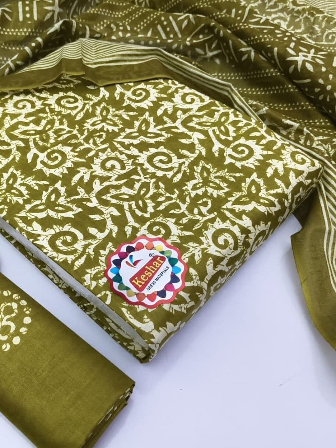 Keshar Printed Pure Cotton Unstitched Dress Material - view 1