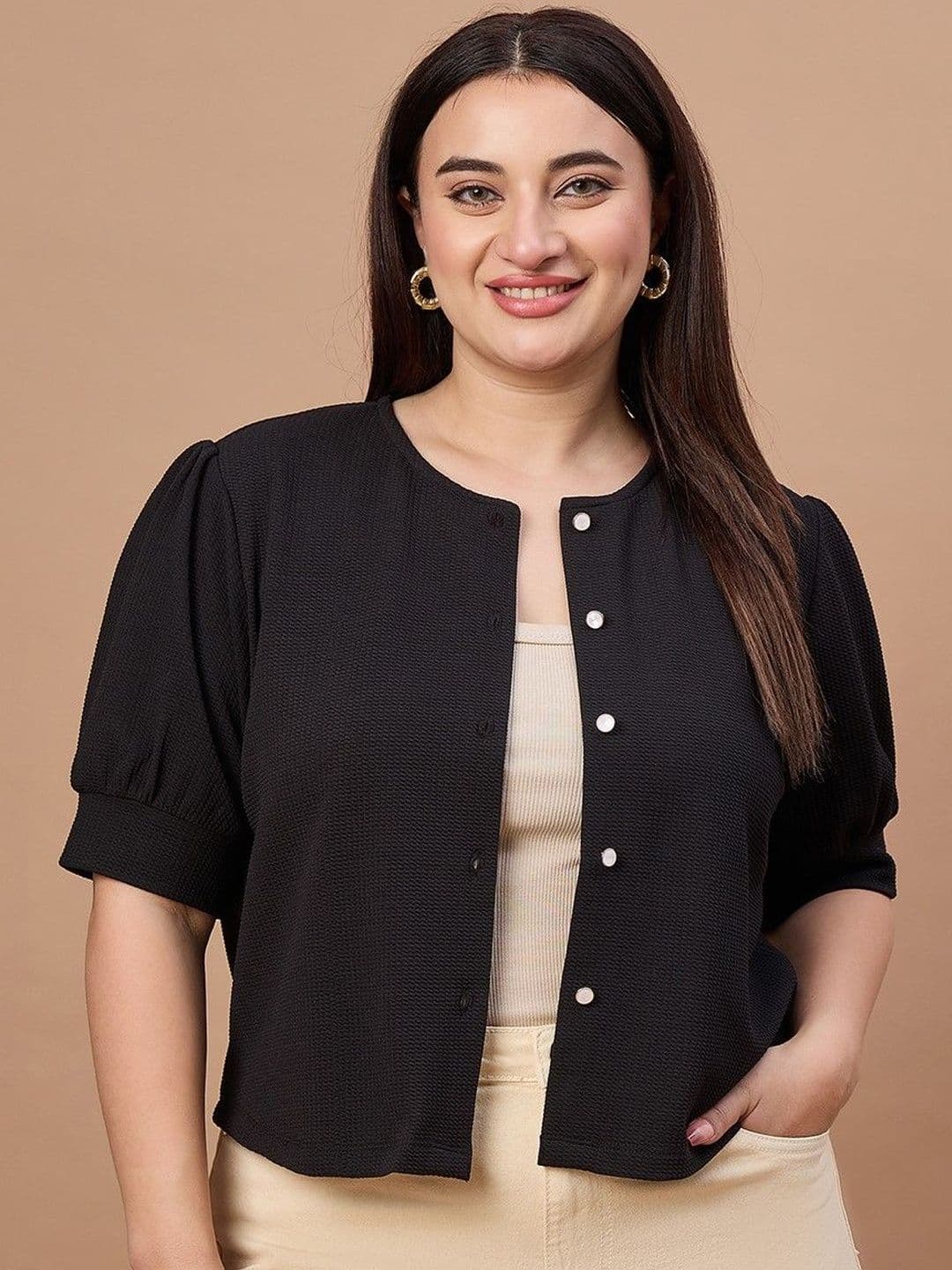 Style Quotient Plus Size Women Puff Sleeve Solid Top - view 1