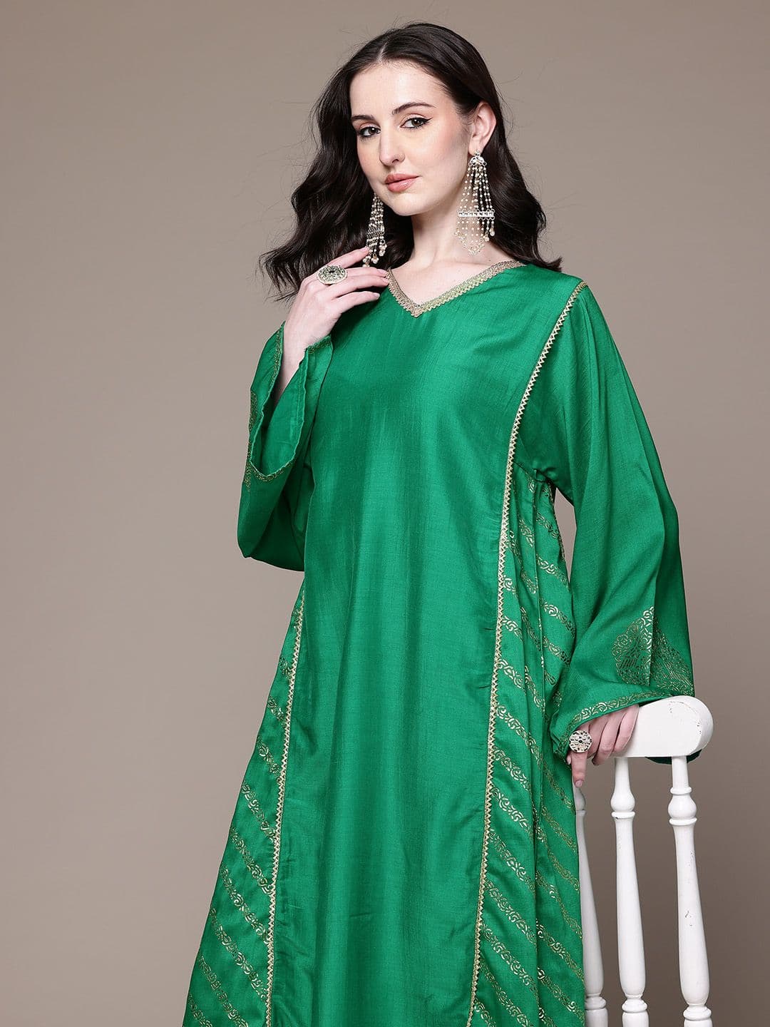 ZIYAA Ethnic Motifs Printed Gotta Patti A-Line Kurta - view 1