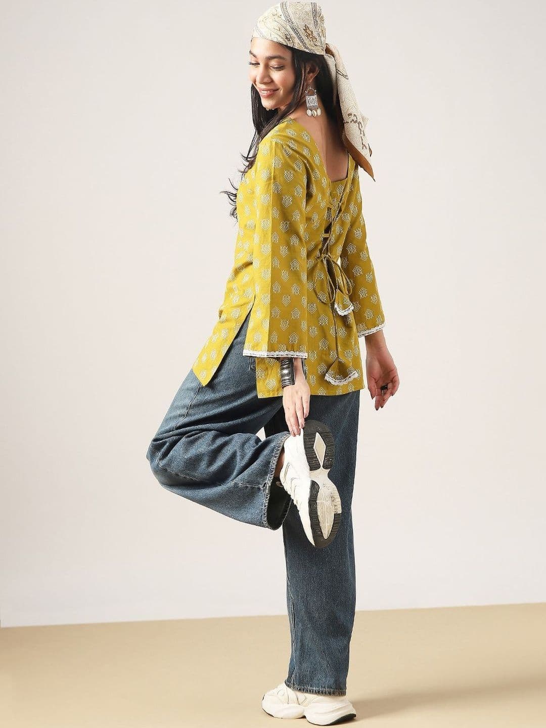 BKApparels Ethnic Motifs Printed V-Neck Pure Cotton Kurti - view 1