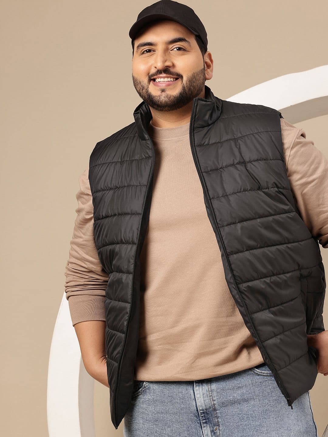 Sztori Plus Size Mock Collar Gilet Jacket - view 1