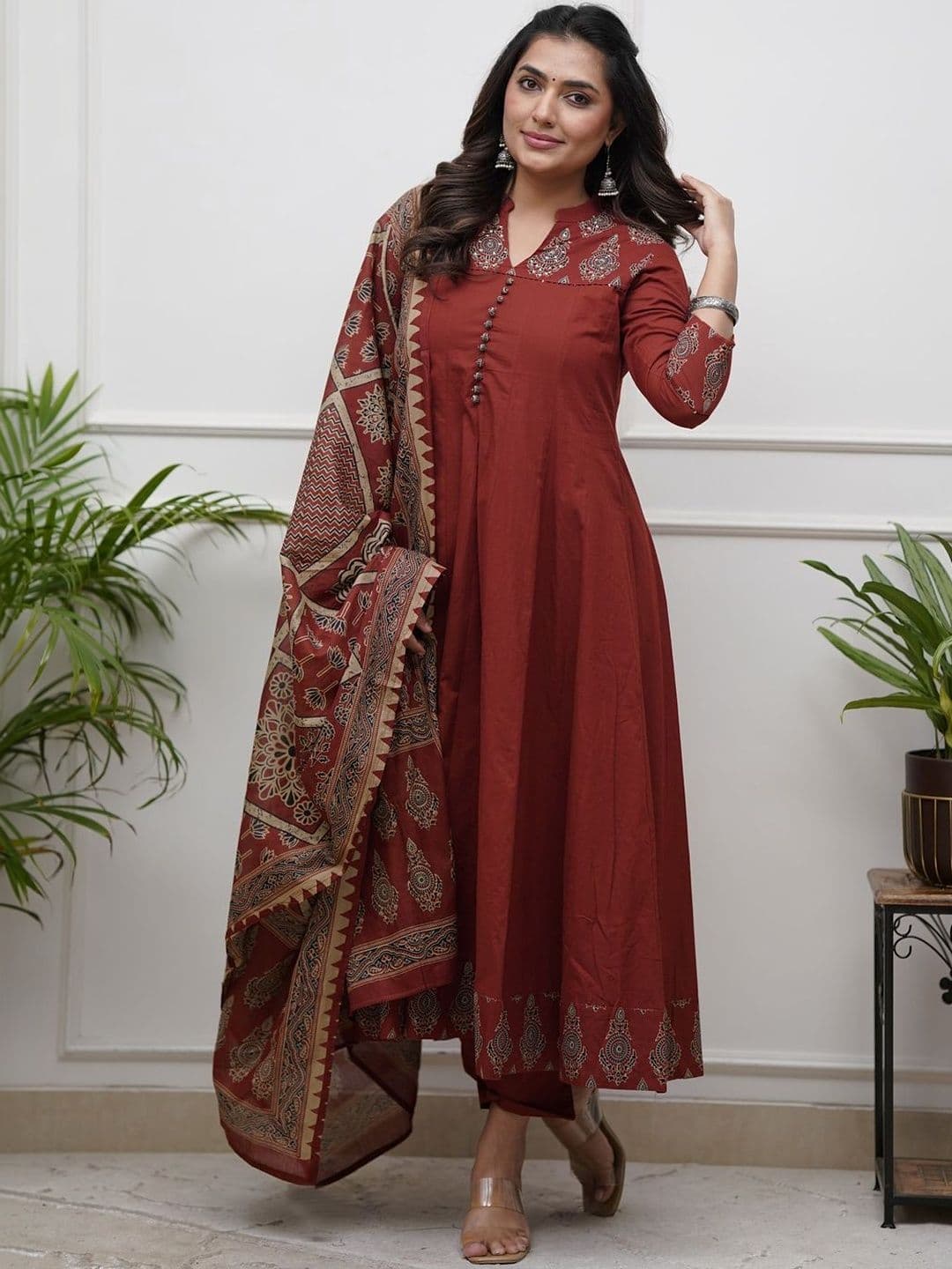 Aaghnya Women Ethnic Motifs Printed Panelled Kurta with Trousers & With Dupatta - view 1