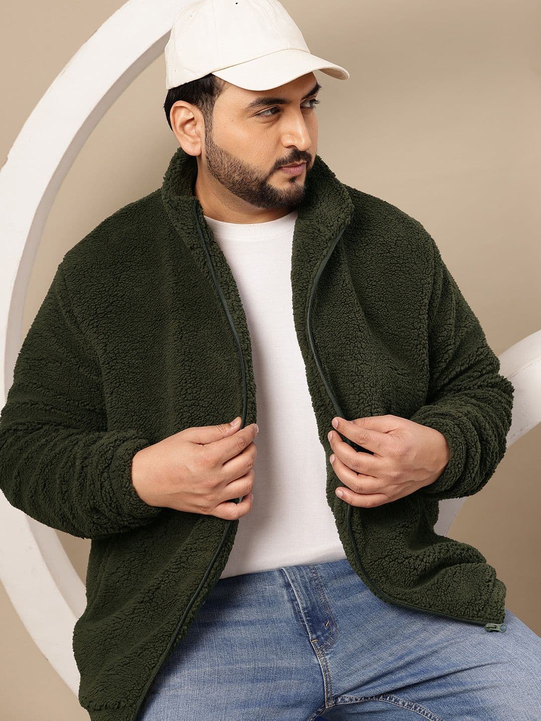 Sztori Plus Size Mock Collar Sherpa Jacket - view 1