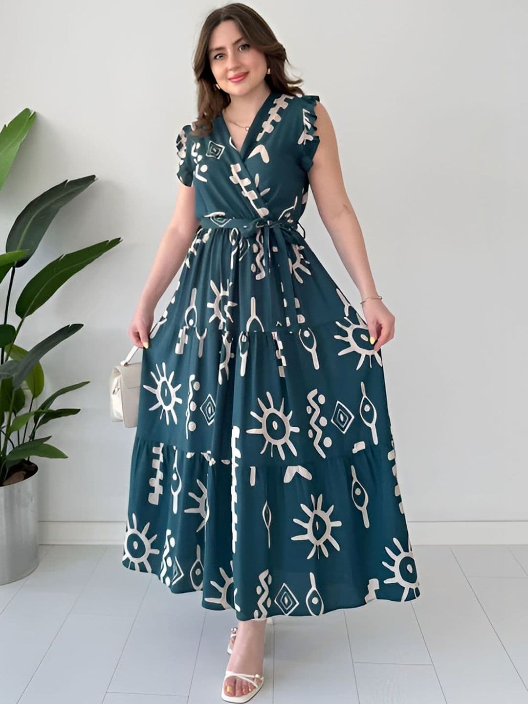 ZWERLON Tribal Print Ruffled Fit & Flare Midi Dress - view 1