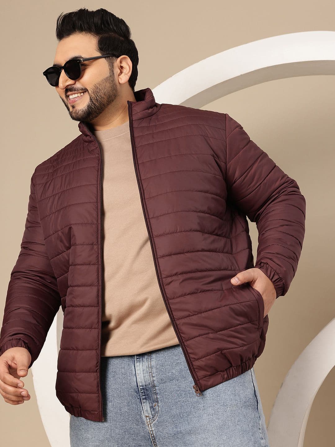Sztori Plus Size Mock Collar Lightweight Puffer Jacket - view 1