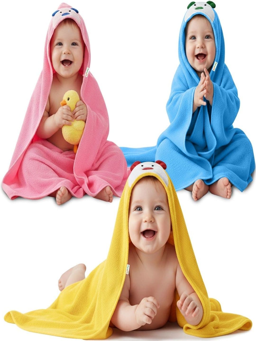 OyO Baby Assorted & Pink 3 Printed Cotton 225 GSM Ultra-Soft Baby Bath Towel - view 1