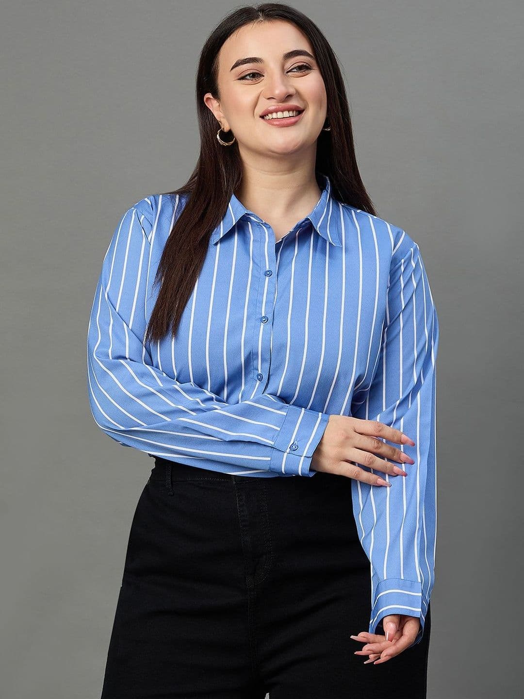 Style Quotient Plus Size Women Modern Striped Rayon formal Shirt - view 1