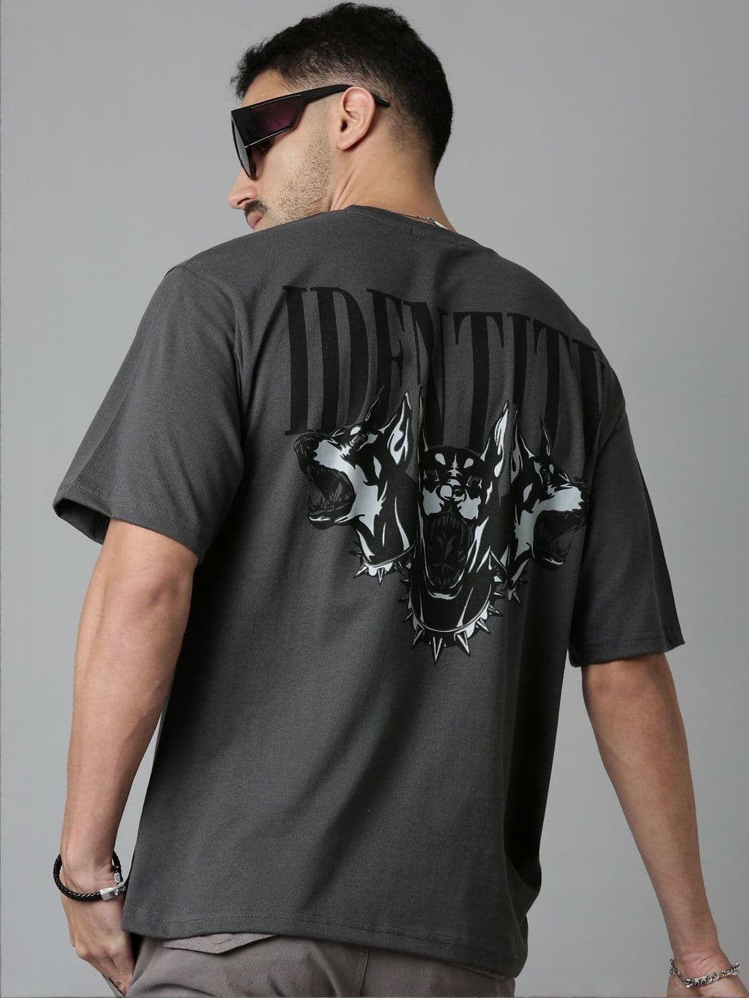 LEWEL Men Printed Round Neck Drop-Shoulder Sleeves Oversized T-shirt - view 1