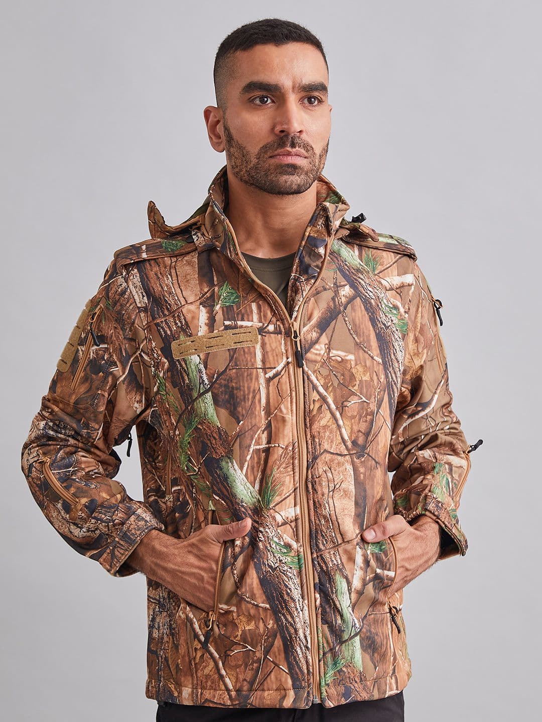 MOUNTMILLER Men's Camouflage 12 Zipper Soft Shell Dual Layered Ripstop Tactical Jacket - view 1