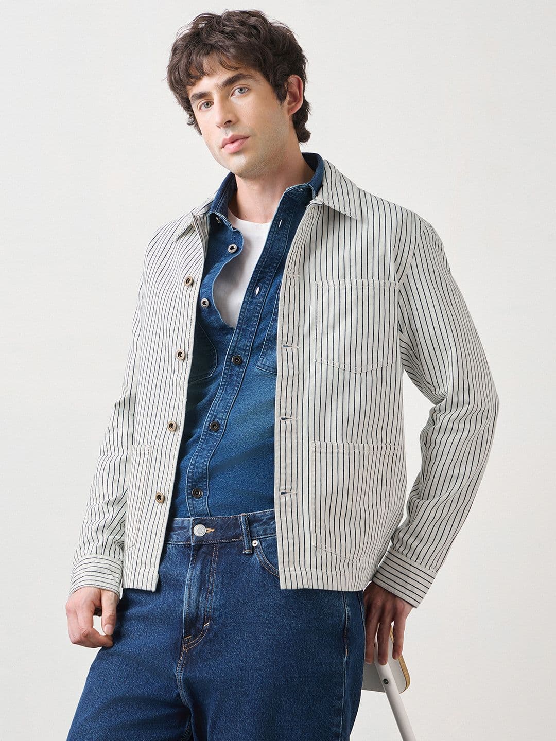 Red Flame Striped Denim Jacket - view 1