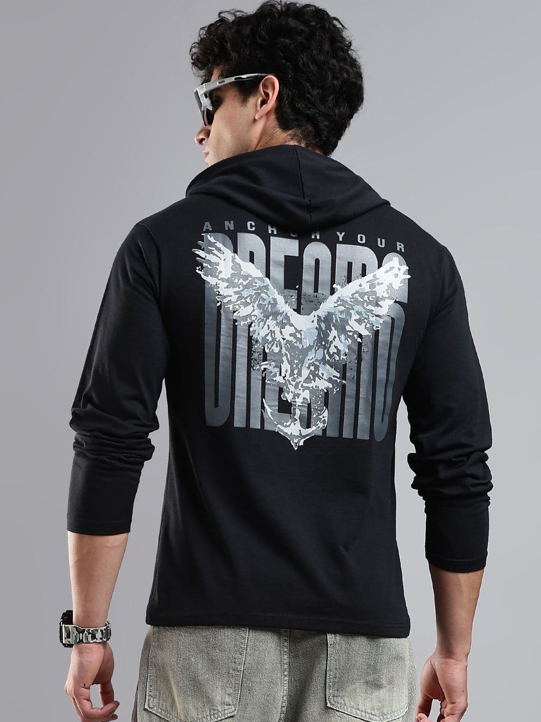 LEWEL Men Typography Printed Hooded T-shirt - view 1