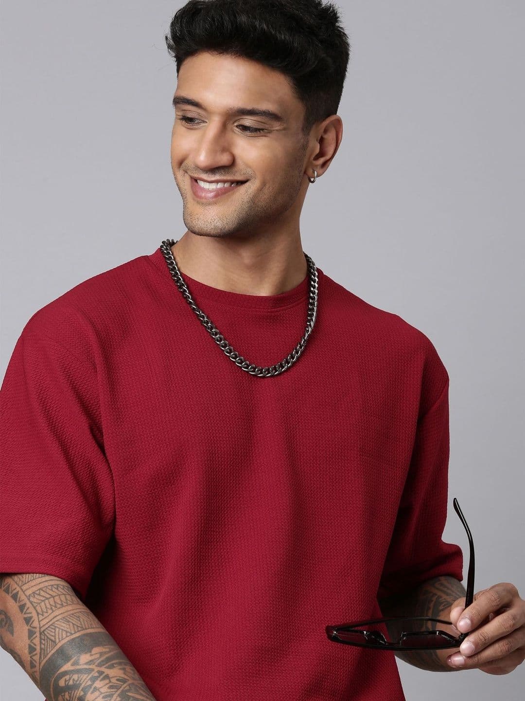 LEWEL Men Drop-Shoulder Sleeves Round Neck T-shirt - view 1