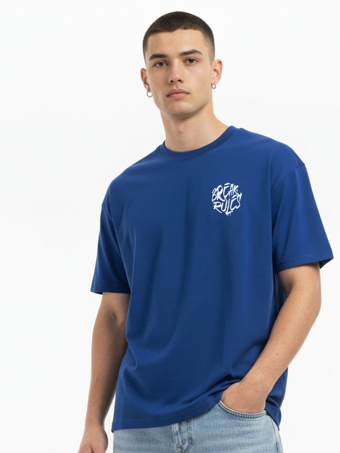 Glitchez Men Typography Printed Round Neck Drop Shoulder Pure Cotton Relaxed Fit T-shirt - view 1
