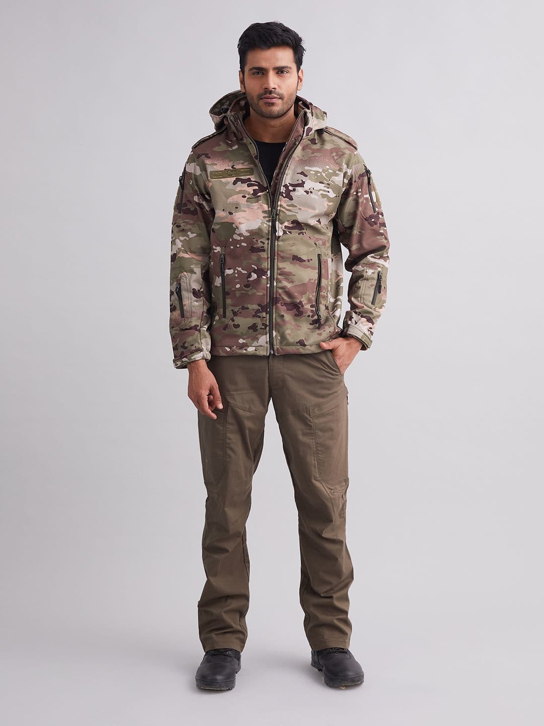 MOUNTMILLER Men's Camouflage 12 Zipper Soft Shell Hooded Tactical Jacket - view 1