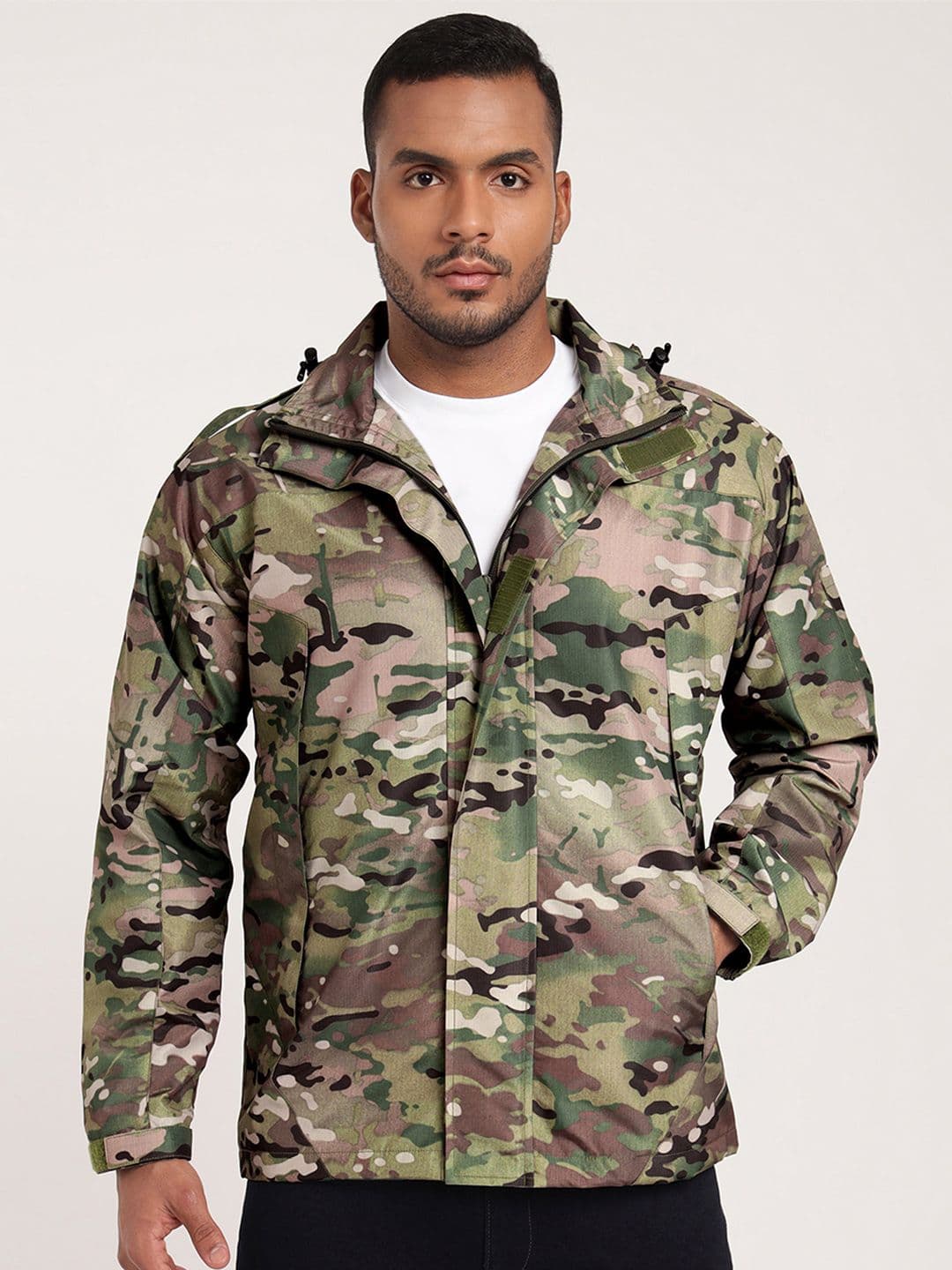 MOUNTMILLER Men's Hooded Neck Multicam AirShell Ripstop Water-Repellent Wind Jacket - view 1