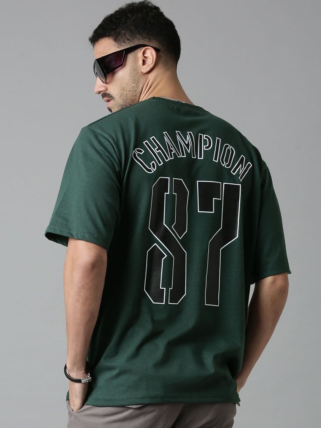 LEWEL Men Typography Printed Round Neck Short Sleeves Oversized T-shirt - view 1