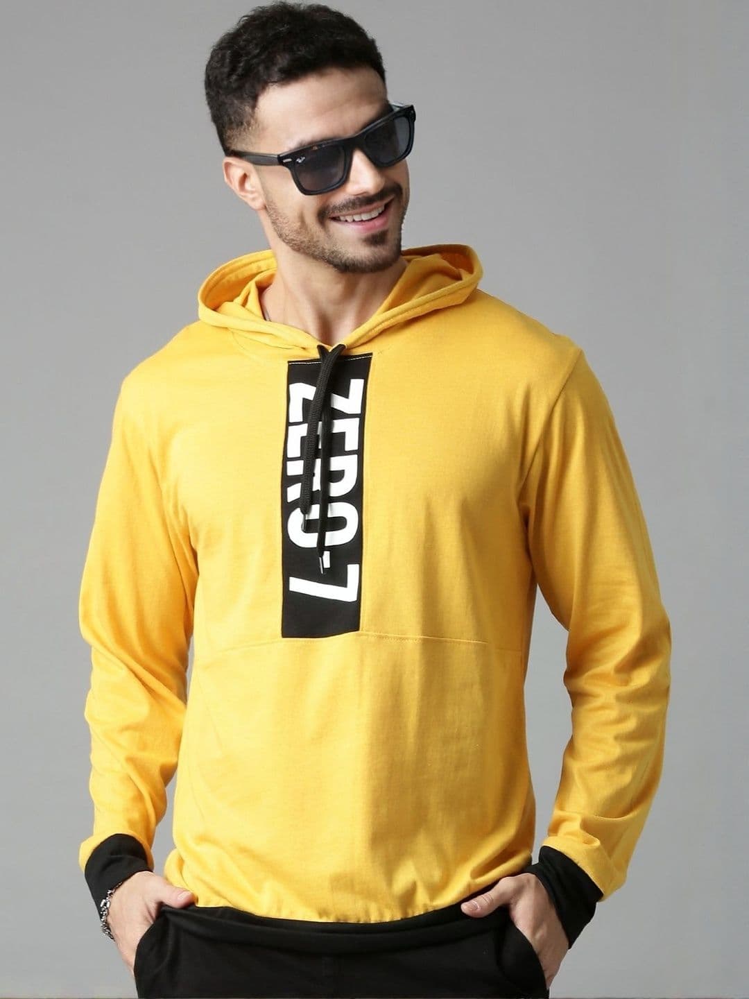 LEWEL Men Typography Printed Hooded Cotton T-shirt - view 1