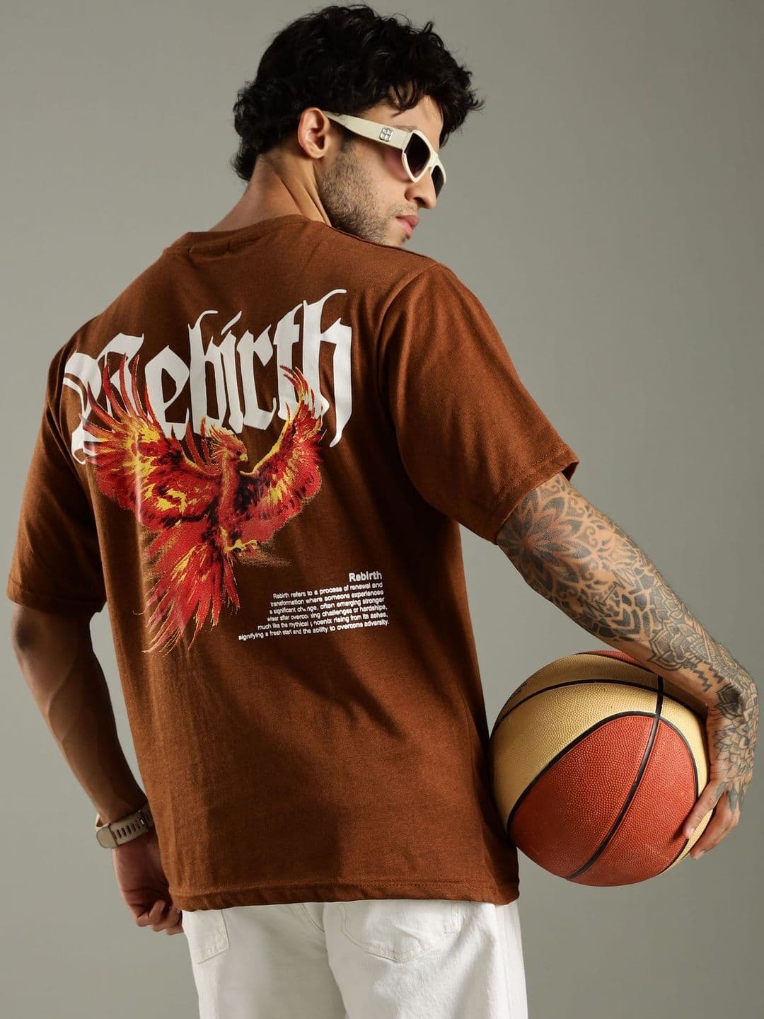 LEWEL Men Printed Round Neck Cotton Oversized T-shirt - view 1