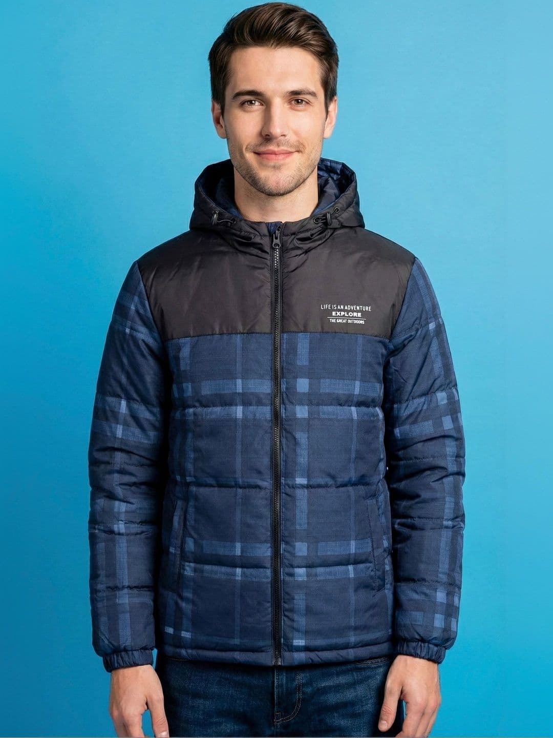 The Roadster Lifestyle Co Checked Hooded Puffer Jacket Jackets - view 1