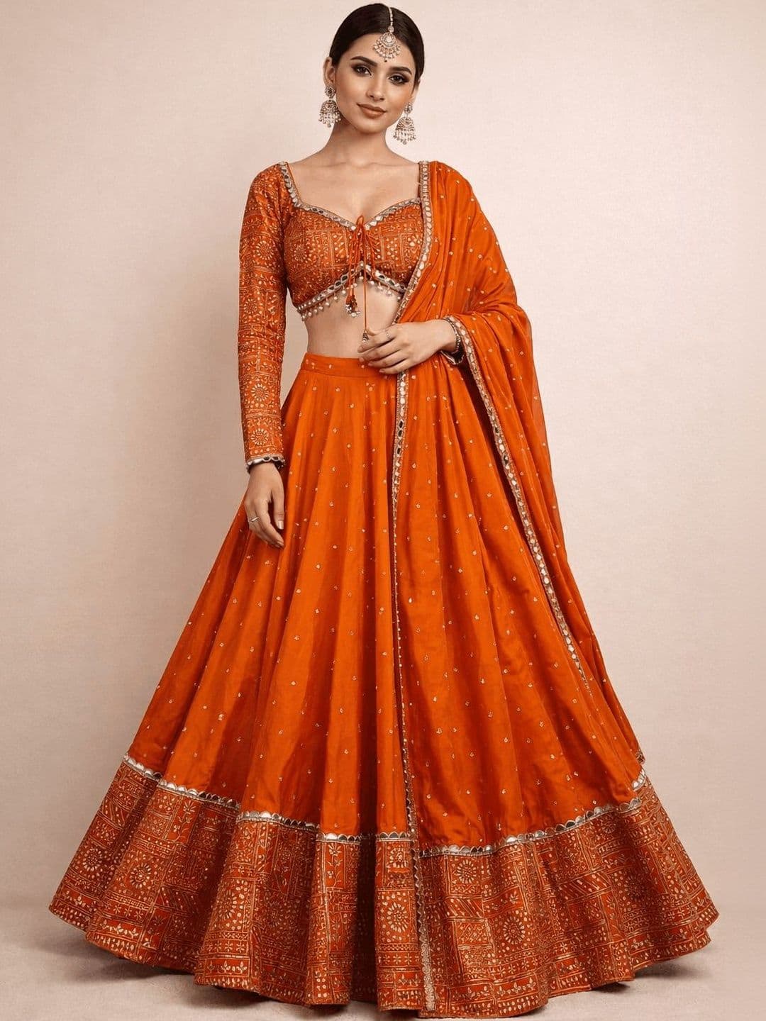 SUPPAR SLEAVE Embellished Mirror Work Ready to Wear Lehenga & Blouse With Dupatta - view 1