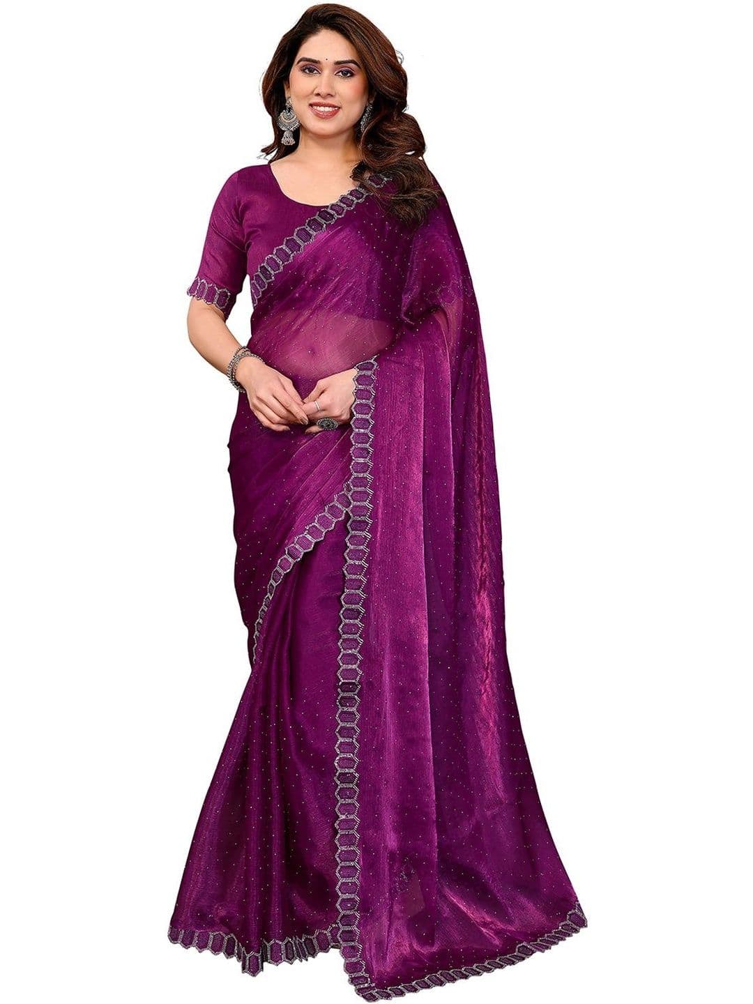 STYLE MODA Embellished Sequinned Tissue Saree - view 1