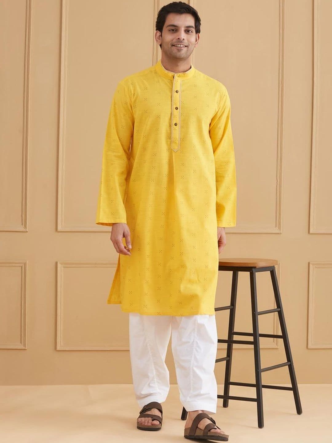 Fabindia Fabnu Yellow Cotton Kurta Long - view 1