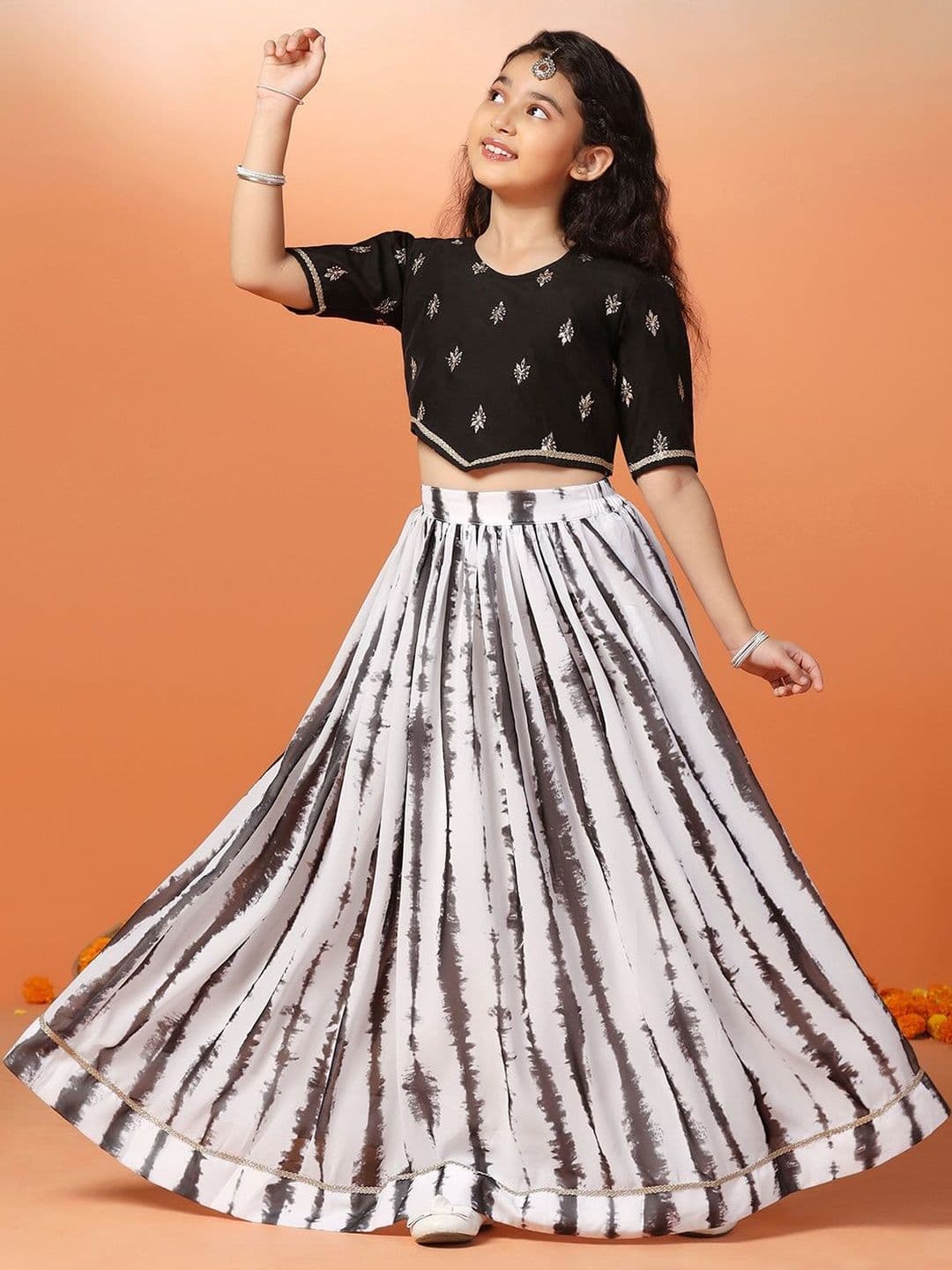 Sangria Girls Embroidered Round Neck Flared Lehenga Choli - view 1
