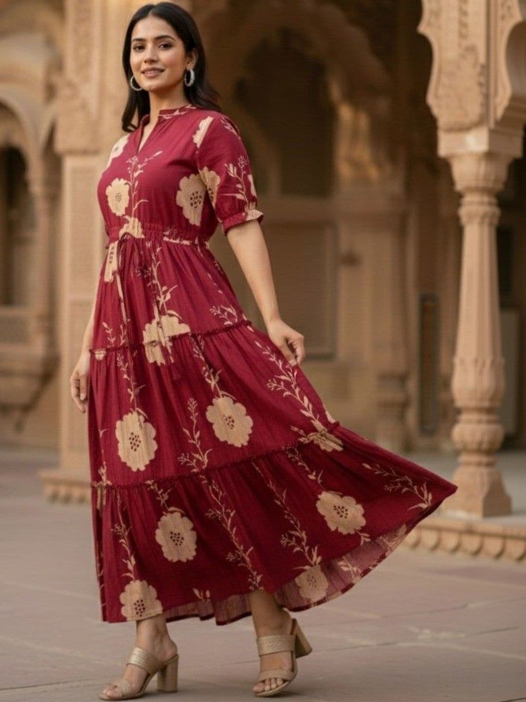 SATITHA Women Floral Printed Block Print Anarkali Kurta - view 1