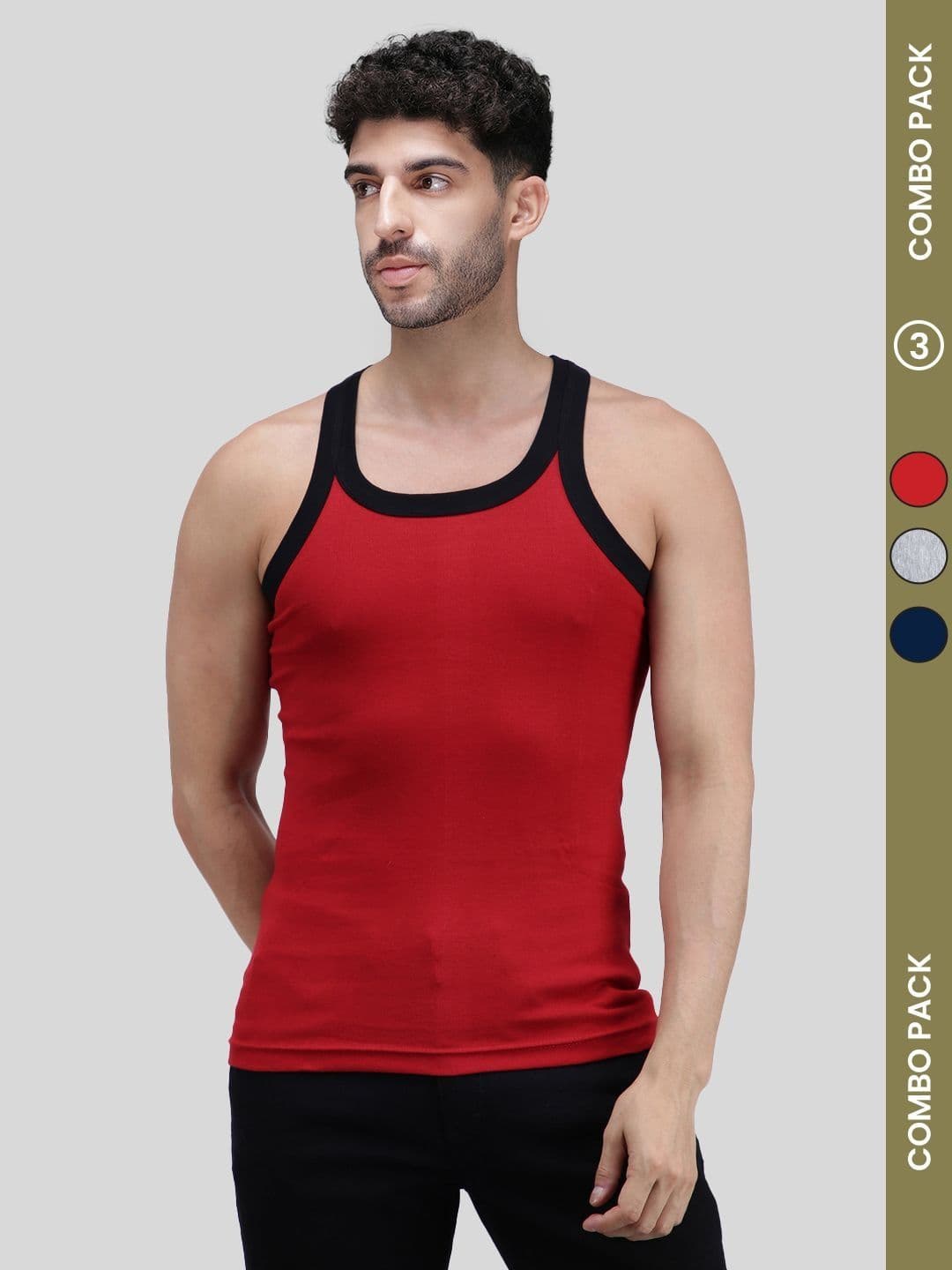 AMUL COMFY Pack of 3 Assorted Pure Cotton Round Neck Gym Vests - view 1