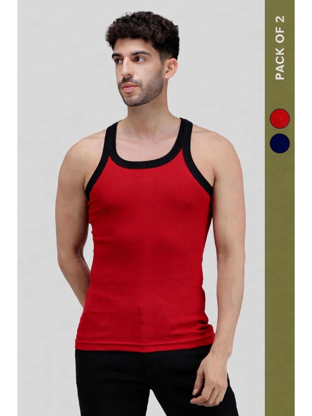 AMUL COMFY Pack of 2 Assorted Pure Cotton Gym Vests - view 1