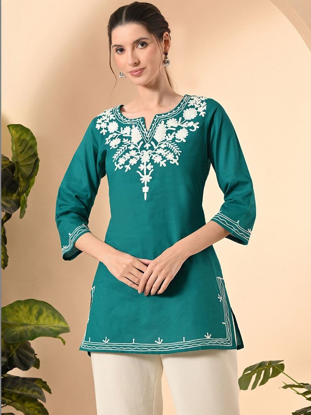 KALINI Ethnic Motifs Embroidered V-Neck Thread Work Thread Work Kurti - view 1