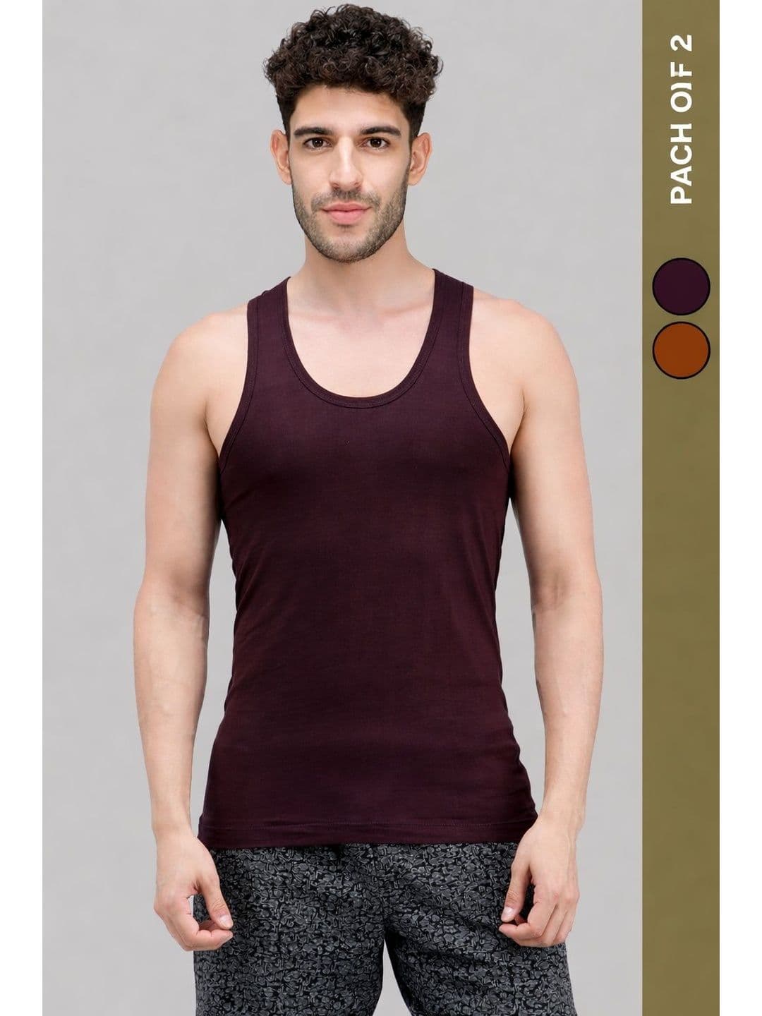 AMUL COMFY Pack of 2 Assorted Pure Cotton Round Neck Basic Vests - view 1