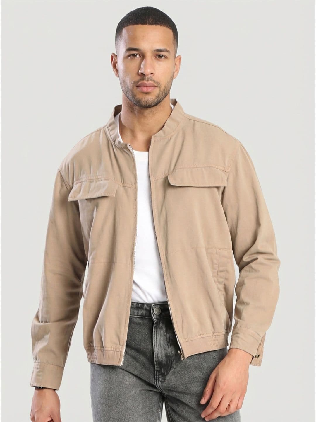 The Roadster Lifestyle Co Pure Cotton Relaxed-Fit Mock Collar Bomber Jacket - view 1