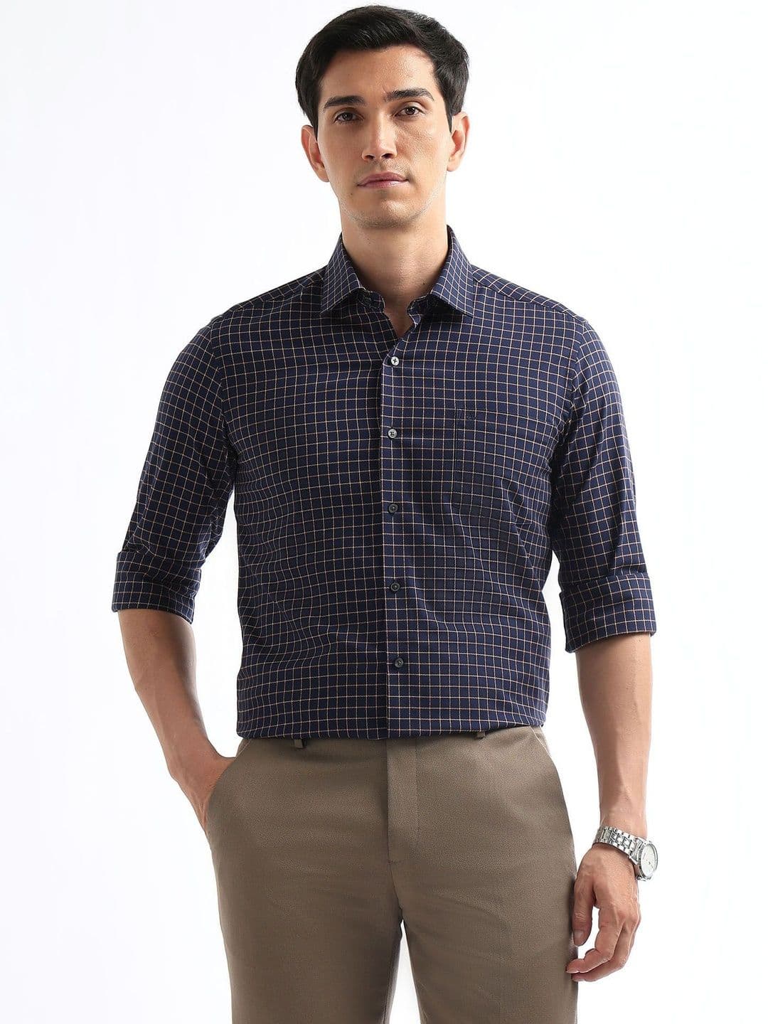 Arrow Men Slim Fit Windowpane Checks Checked Formal Shirt - view 1