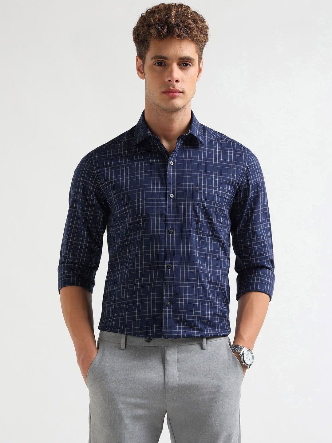 Arrow Men Slim Fit Windowpane Checks Checked Semiformal Shirt - view 1