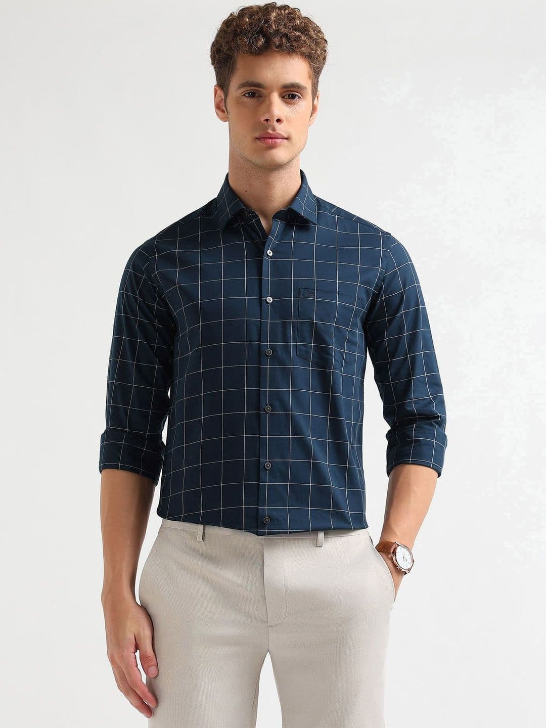 Arrow Men Slim Fit Windowpane Checks Checked Casual Shirt - view 1