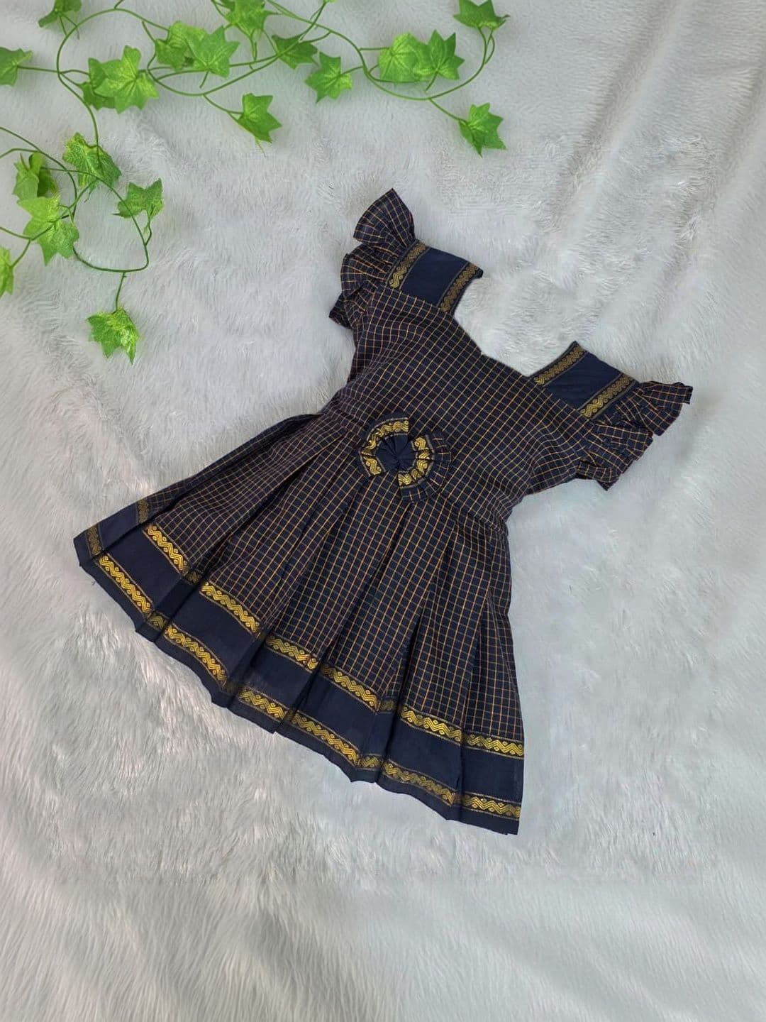 AMBA COLLECTION BOUTIQUE Girls Checked Square Neck Fit And Flare Ethnic Dresses - view 1