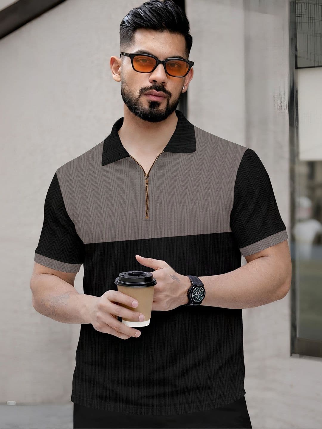 KAJARU Men Colourblocked Polo Collar T-shirt - view 1