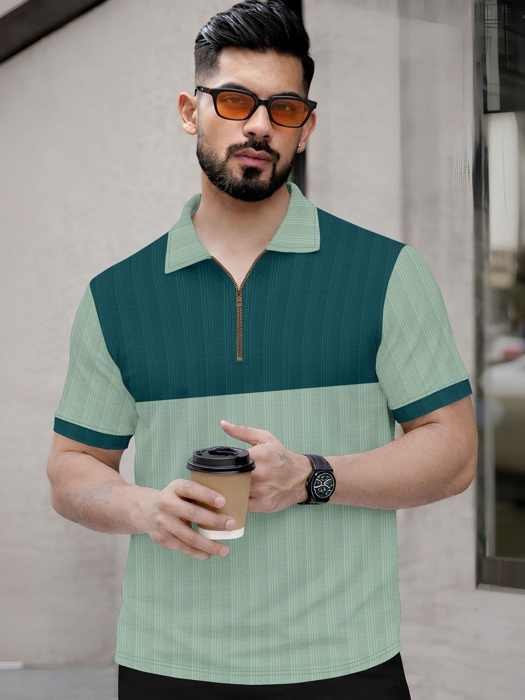 KAJARU Men Colourblocked Polo Collar T-shirt - view 1