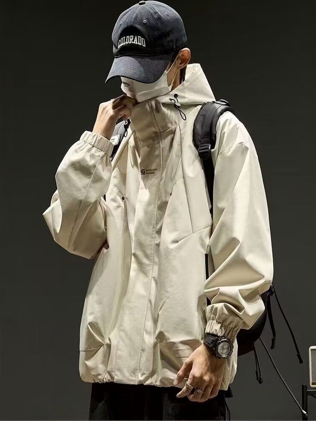 StyleCast x Revolte Khaki Solid Hooded Windcheater Jacket - view 1