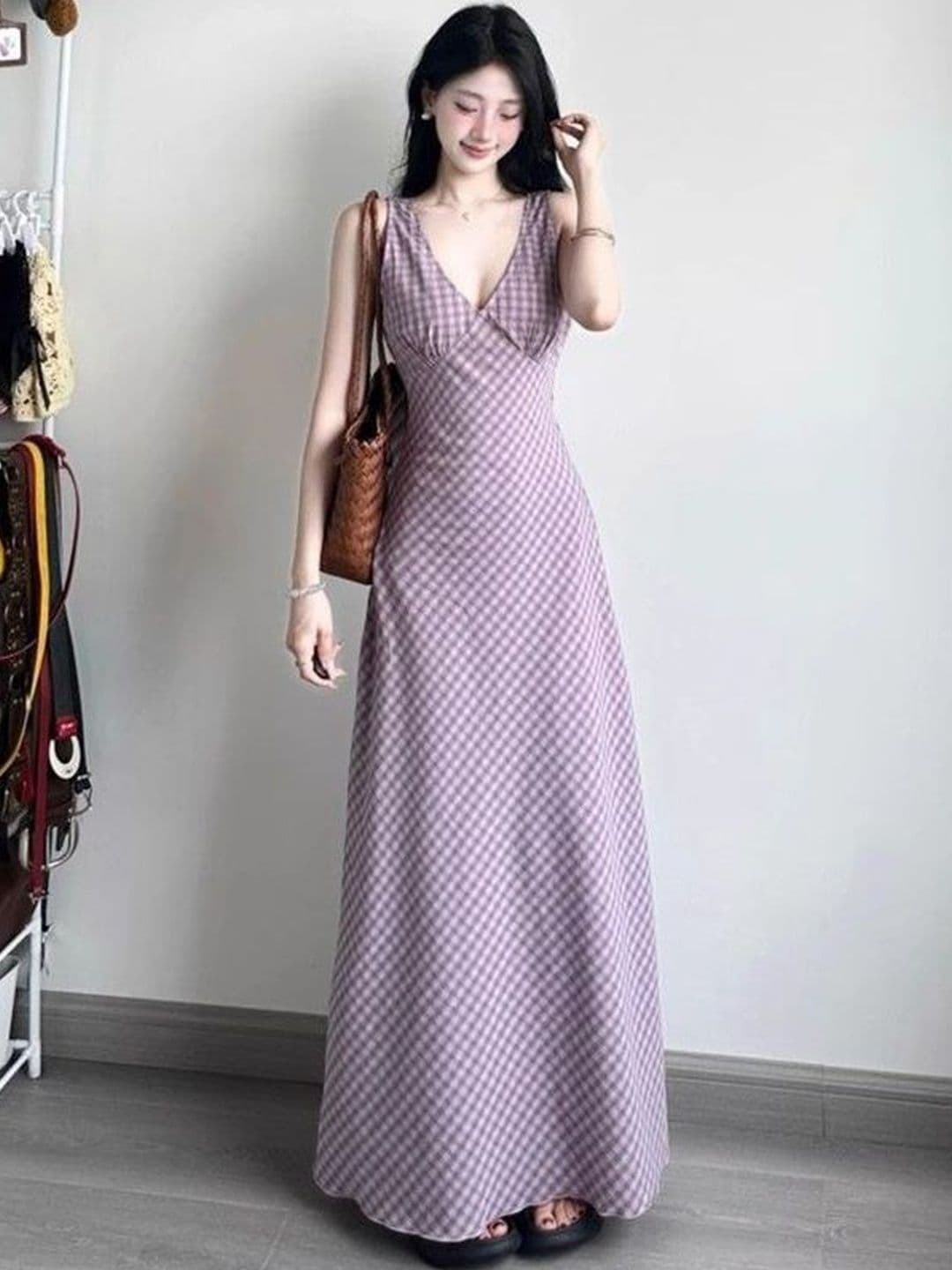StyleCast x Revolte Checked Maxi Dress - view 1